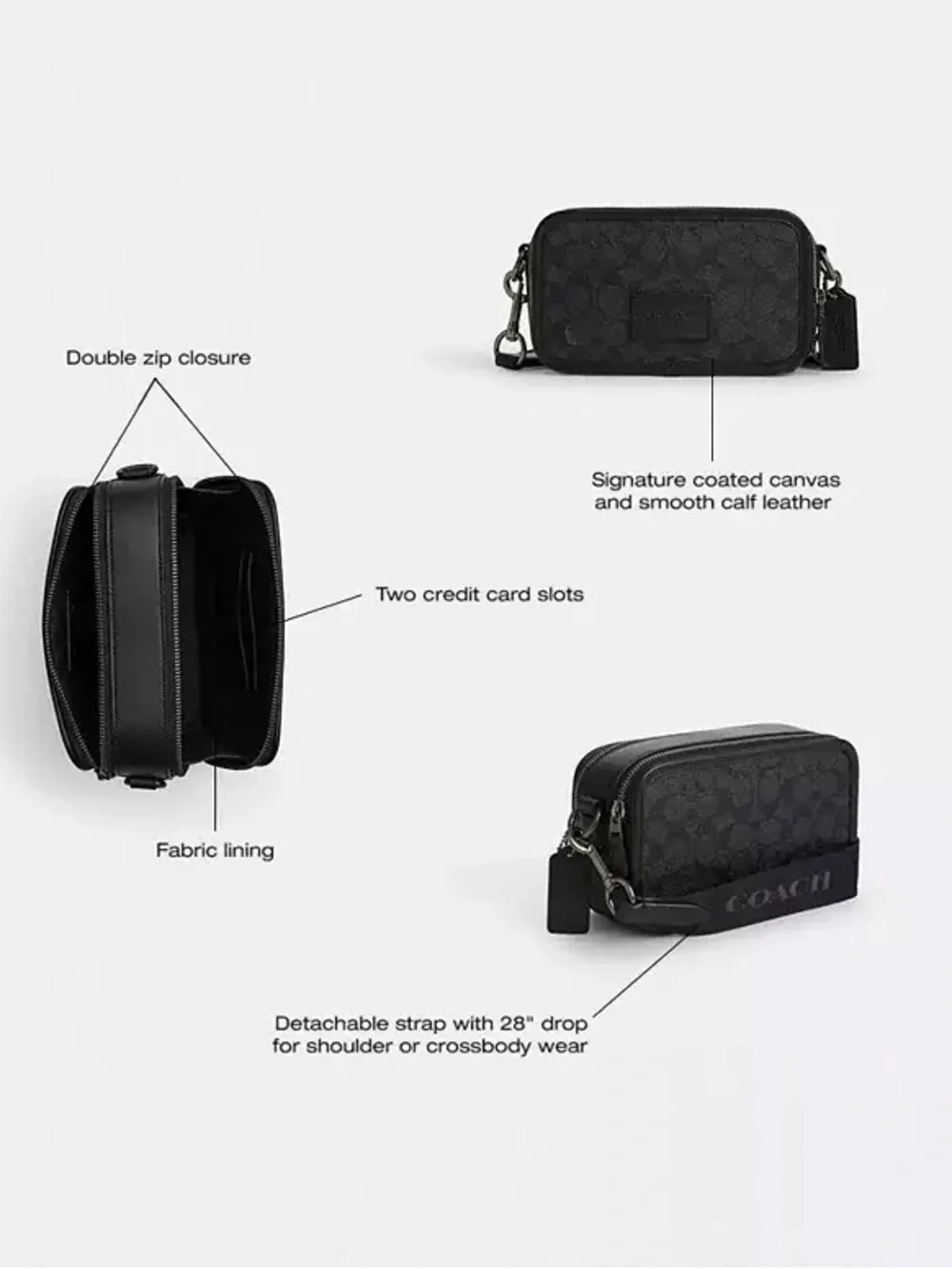 Wyatt Coach Men's Signature Crossbody Bag in Black - Picture 6 of 6